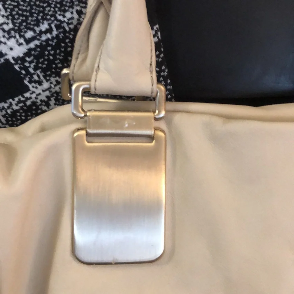 Banana Republic Cream Leather Large Slouchy Hobo Bag with gold colored hardware